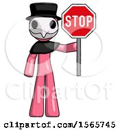 Poster, Art Print Of Pink Plague Doctor Man Holding Stop Sign