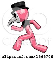 Poster, Art Print Of Pink Plague Doctor Man Running Fast Left