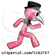 Poster, Art Print Of Pink Plague Doctor Man Running Fast Right