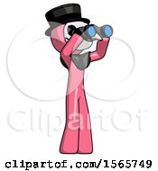 Poster, Art Print Of Pink Plague Doctor Man Looking Through Binoculars To The Right