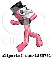 Poster, Art Print Of Pink Plague Doctor Man Running Away In Hysterical Panic Direction Right