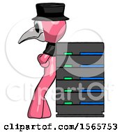 Poster, Art Print Of Pink Plague Doctor Man Resting Against Server Rack