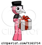 Poster, Art Print Of Pink Plague Doctor Man Giving A Present