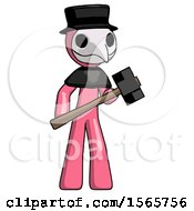 Poster, Art Print Of Pink Plague Doctor Man With Sledgehammer Standing Ready To Work Or Defend