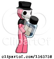 Poster, Art Print Of Pink Plague Doctor Man Holding Glass Medicine Bottle