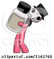 Poster, Art Print Of Pink Plague Doctor Man Holding Large White Medicine Bottle