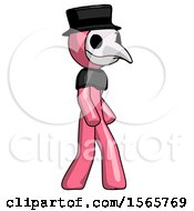 Poster, Art Print Of Pink Plague Doctor Man Walking Turned Right Front View