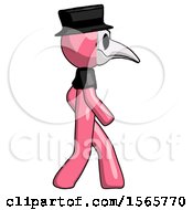 Poster, Art Print Of Pink Plague Doctor Man Walking Right Side View