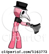 Poster, Art Print Of Pink Plague Doctor Man Dusting With Feather Duster Downwards