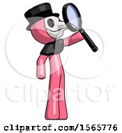 Poster, Art Print Of Pink Plague Doctor Man Inspecting With Large Magnifying Glass Facing Up