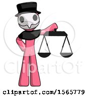 Poster, Art Print Of Pink Plague Doctor Man Holding Scales Of Justice