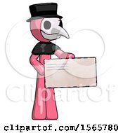 Poster, Art Print Of Pink Plague Doctor Man Presenting Large Envelope