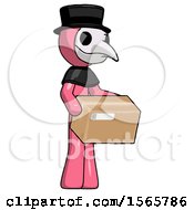 Poster, Art Print Of Pink Plague Doctor Man Holding Package To Send Or Recieve In Mail