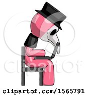 Poster, Art Print Of Pink Plague Doctor Man Using Laptop Computer While Sitting In Chair View From Side