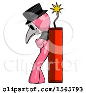 Poster, Art Print Of Pink Plague Doctor Man Leaning Against Dynimate Large Stick Ready To Blow
