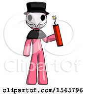 Poster, Art Print Of Pink Plague Doctor Man Holding Dynamite With Fuse Lit