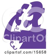 Silhouetted Man Screaming At A Telemarketer Over The Phone Clipart Illustration