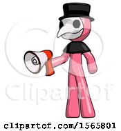 Poster, Art Print Of Pink Plague Doctor Man Holding Megaphone Bullhorn Facing Right