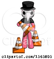 Poster, Art Print Of Pink Plague Doctor Man Holding A Traffic Cone