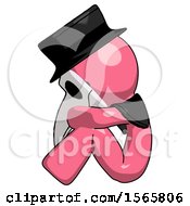 Pink Plague Doctor Man Sitting With Head Down Facing Sideways Left