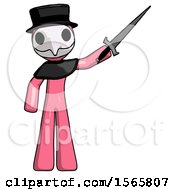 Poster, Art Print Of Pink Plague Doctor Man Holding Sword In The Air Victoriously