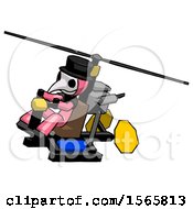 Pink Plague Doctor Man Flying In Gyrocopter Front Side Angle Top View