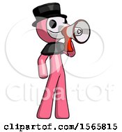 Poster, Art Print Of Pink Plague Doctor Man Shouting Into Megaphone Bullhorn Facing Right