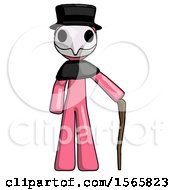 Poster, Art Print Of Pink Plague Doctor Man Standing With Hiking Stick