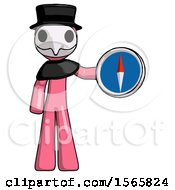 Poster, Art Print Of Pink Plague Doctor Man Holding A Large Compass