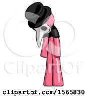 Poster, Art Print Of Pink Plague Doctor Man Depressed With Head Down Turned Left