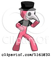 Poster, Art Print Of Pink Plague Doctor Man Martial Arts Defense Pose Right