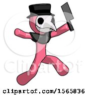 Poster, Art Print Of Pink Plague Doctor Man Psycho Running With Meat Cleaver