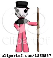Poster, Art Print Of Pink Plague Doctor Man Holding Staff Or Bo Staff