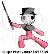 Poster, Art Print Of Pink Plague Doctor Man With Ninja Sword Katana In Defense Pose