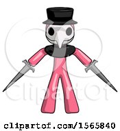 Poster, Art Print Of Pink Plague Doctor Man Two Sword Defense Pose