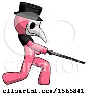 Poster, Art Print Of Pink Plague Doctor Man With Ninja Sword Katana Slicing Or Striking Something