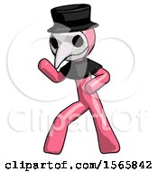 Poster, Art Print Of Pink Plague Doctor Man Martial Arts Defense Pose Left