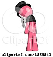 Poster, Art Print Of Pink Plague Doctor Man Depressed With Head Down Back To Viewer Left