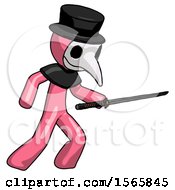 Poster, Art Print Of Pink Plague Doctor Man Stabbing With Ninja Sword Katana