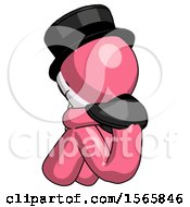 Poster, Art Print Of Pink Plague Doctor Man Sitting With Head Down Back View Facing Left