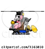 Pink Plague Doctor Man Flying In Gyrocopter Front Side Angle View