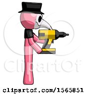 Poster, Art Print Of Pink Plague Doctor Man Using Drill Drilling Something On Right Side