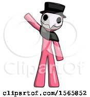 Pink Plague Doctor Man Waving Emphatically With Right Arm