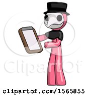 Poster, Art Print Of Pink Plague Doctor Man Reviewing Stuff On Clipboard