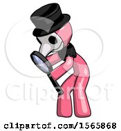 Pink Plague Doctor Man Inspecting With Large Magnifying Glass Left