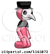 Pink Plague Doctor Man Kneeling Angle View Right