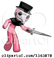 Poster, Art Print Of Pink Plague Doctor Man Sword Pose Stabbing Or Jabbing