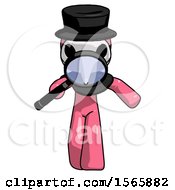 Poster, Art Print Of Pink Plague Doctor Man Looking Down Through Magnifying Glass