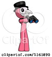 Poster, Art Print Of Pink Plague Doctor Man Holding Binoculars Ready To Look Right