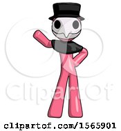 Pink Plague Doctor Man Waving Right Arm With Hand On Hip